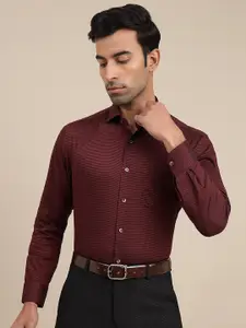 METAL Slim Fit Self Design Knitted Weave Pure Cotton Formal Shirt