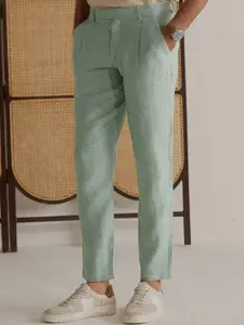 Andamen Men Mid-Rise Linen Ultra Easy Wash Trousers