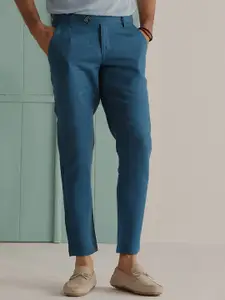 Andamen Men Mid-Rise Linen Ultra Easy Wash Chinos Trousers