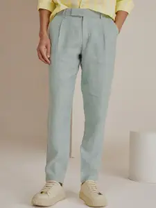 Andamen Men Mid-Rise Linen Ultra Easy Wash Pleated Trousers