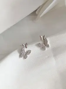 Krelin Silver-Plated Cubic Zirconia Butterfly Studs Earrings