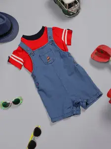 One Friday Boys Pure Cotton Dungarees With T-Shirt