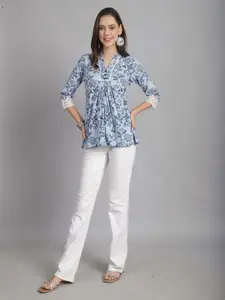Roly Poly Print Mandarin Collar Cotton Shirt Style Top