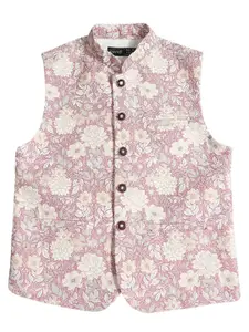 CAVIO Boys Floral Printed Mandarin Collar Pure Cotton Nehru Jacket