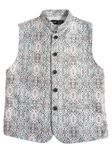CAVIO Boys Floral Printed Mandarin Collar Nehru Jackets