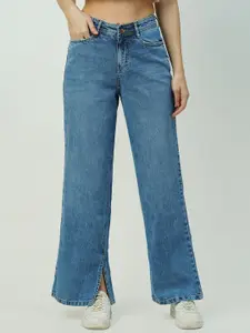 Kraus Jeans Women Wide Leg Low Distress Light Fade Jeans