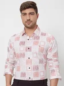 Mufti Slim Fit Geometric Printed Spread Collar Cotton Casual Shirt