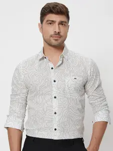 Mufti Slim Fit Abstract Printed Cotton Casual Shirt