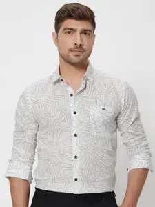 Mufti Slim Fit Abstract Printed Cotton Casual Shirt