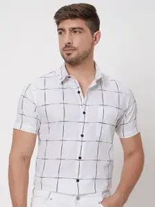 Mufti Slim Fit Windowpane Checks Spread Collar Cotton Casual Shirt