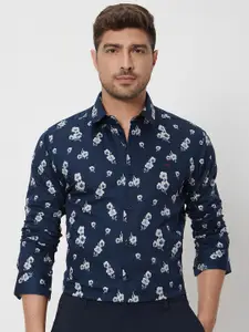 Mufti Slim Fit Floral Printed Spread Collar Long Sleeves Cotton Casual Shirt