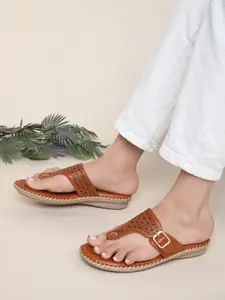 XE Looks Textured Open Toe Lightweight T-Strap Flats