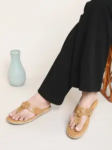 XE Looks Textured Open Toe Lightweight T-Strap Flats