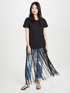 Dracht Bohemian Round Neck  Fringed Cotton Top