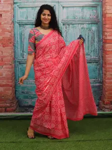 KIAARON Ethnic Motifs Pure Cotton Block Print Saree