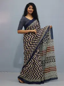 KIAARON Pure Cotton Block Print Saree