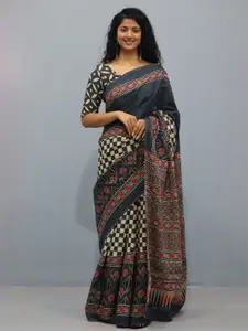 KIAARON Ethnic Motifs Pure Cotton Block Print Saree