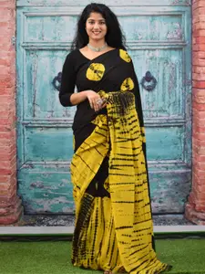 KIAARON Tie and Dye Pure Cotton Block Print Saree