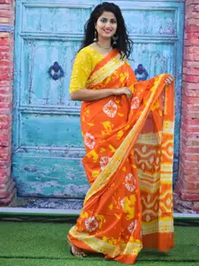 KIAARON Tie and Dye Pure Cotton Block Print Saree