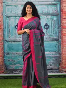 KIAARON Tie and Dye Pure Cotton Block Print Saree