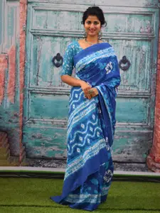 KIAARON Geometric Pure Cotton Block Print Saree