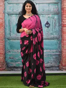 KIAARON Tie and Dye Pure Cotton Block Print Saree