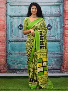 KIAARON Ethnic Motifs Pure Cotton Block Print Saree