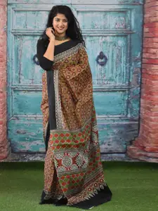 KIAARON Ethnic Motifs Pure Cotton Block Print Saree