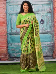 KIAARON Ajrak Block Printed Jaipuri Mulmul Pure Cotton Saree