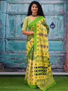 KIAARON Ethnic Motifs Pure Cotton Block Print Saree