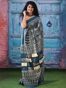 KIAARON Ethnic Motifs Pure Cotton Block Print Saree