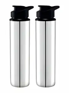 STEEPLE Silver-Toned & Black 2 Pcs Stainless Steel Solid Water Bottle 900ml