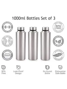 STEEPLE Silver-Toned 3 Pieces Stainless Steel Water Bottle 1L