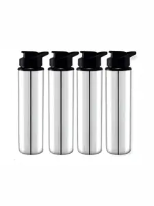 STEEPLE Silver-Toned & Black 4 Pieces Stainless Steel Solid Water Bottles 900 ml Each