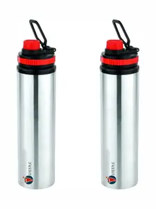 STEEPLE Silver-Toned & Red 2 Pieces Stainless Steel Solid Water Bottle 950 ml