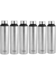 STEEPLE Silver Toned & Black 6 Pieces Stainless Steel Water Bottle 900 ml Each