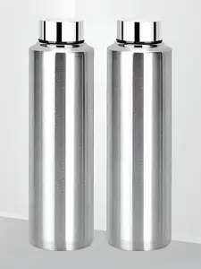 STEEPLE Silver-Toned 2 Pieces Stainless Steel Solid Water Bottle 1 ltr