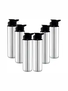 STEEPLE Silver Toned & Black 6 Pieces Stainless Steel Water Bottles-1 L Each