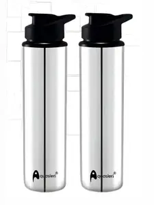 STEEPLE Silver-Toned & Black 2 Pieces Stainless Steel Solid Water Bottles 900 ml each