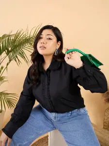 CURVY STREET Plus Size Comfort Opaque Frilled Casual Shirt