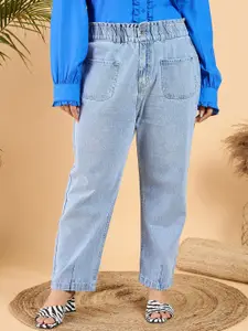 CURVY STREET Plus Size Women Wide Leg Mid Rise Clean Look Pure Cotton Denim Jeans