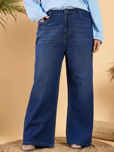 CURVY STREET Women Wide Leg Mid-Rise Pure Cotton Jeans