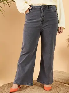 CURVY STREET Plus Size Women Wide Leg Mid Rise Clean Look Stretchable Denim Jeans