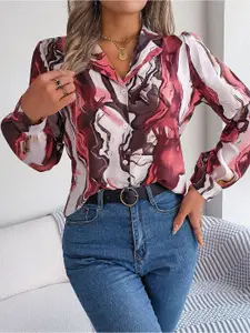 StyleCast Maroon Abstract Printed Cuban Collar Casual Shirt