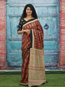 KIAARON Ajrak Pure Cotton Block Print Saree