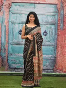 KIAARON Ethnic Motifs Pure Cotton Block Print Saree