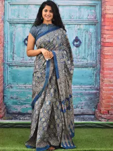 KIAARON Ethnic Motifs Pure Cotton Block Print Saree