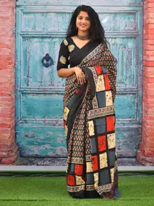 KIAARON Ethnic Motifs Pure Cotton Block Print Saree