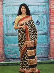 KIAARON Floral Pure Cotton Block Print Saree