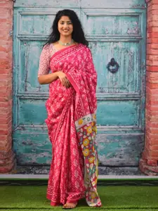 KIAARON Ethnic Motifs Pure Cotton Block Print Saree